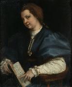 Andrea del Sarto Lady with a book of Petrarch's rhyme Spain oil painting artist